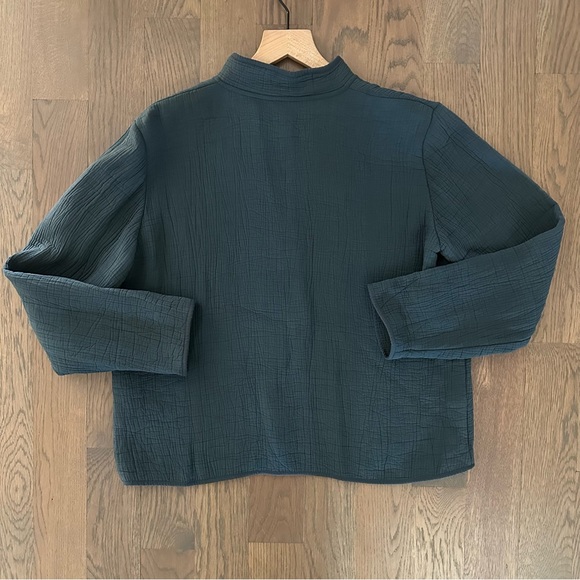 Eileen Fisher Textured Stand Collar Silk Blend Jacket Emerald Blue Green Small - Picture 7 of 8